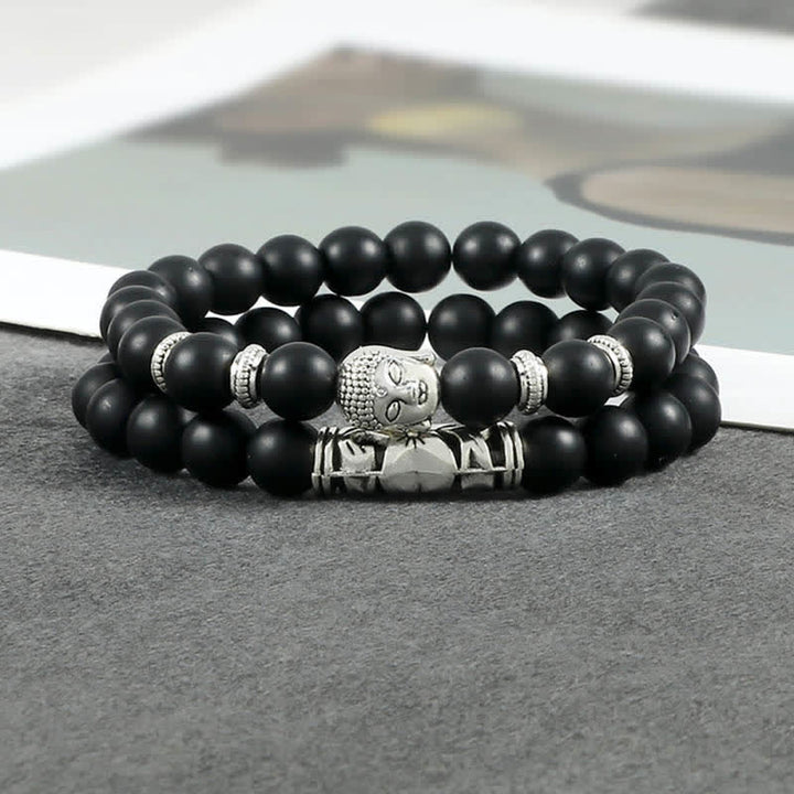 Buddha Stones 2Pcs Natural Crystal Agate Buddha Protection Bracelet