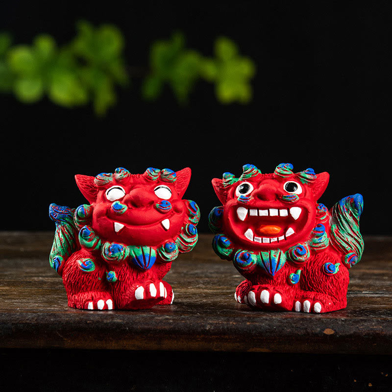 Buddha Stones Small Pair of Lion Fu Foo Dogs Ward Off Evil Protection Home Resin Decoration