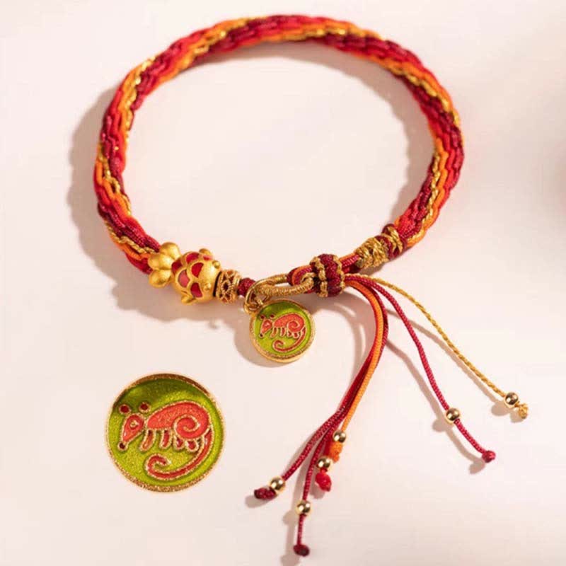 Buddha Stones Chinese Zodiac Handmade Koi Fish String Protection Reincarnation Knot Braid Bracelet