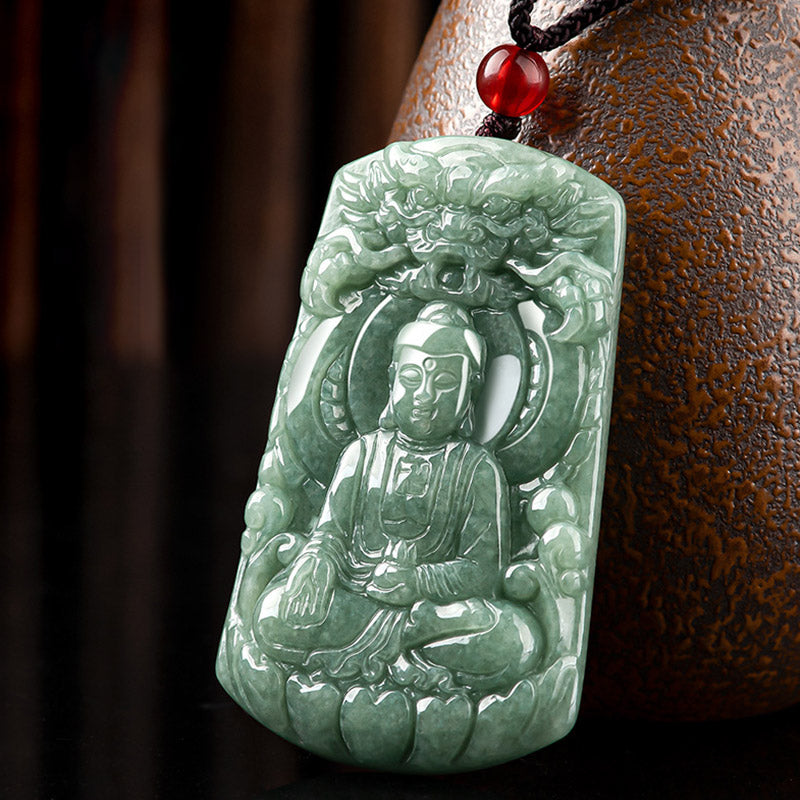 Buddha Stones Tathagata Buddha Dragon Jade Amulet Serenity String Necklace