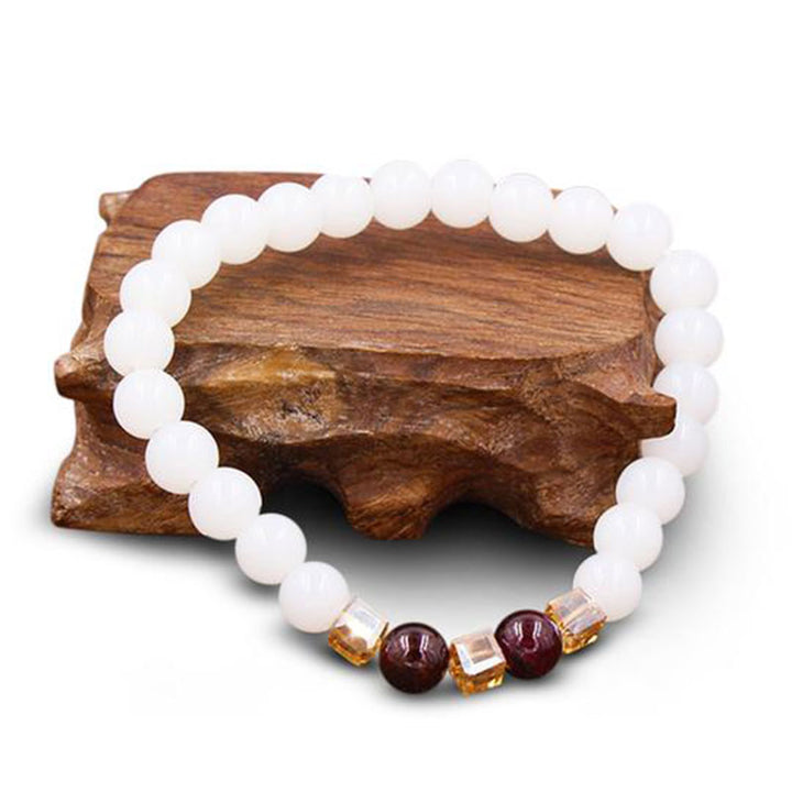 Buddha Stones Natural White Jade Protection Bracelet