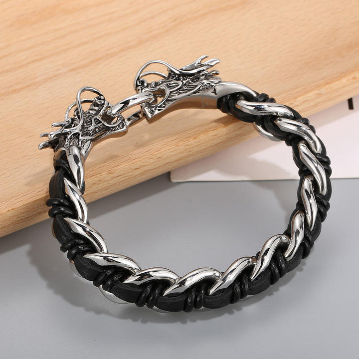 Dragon Leather Titanium Steel Protection Luck Braided Bracelet