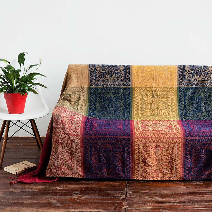 Buddha Stones Tibetan Floral Pattern Hand-Dyed Craftsman Blanket