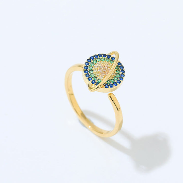 Colorful Zircon Copper Wealth Rotatable Ring