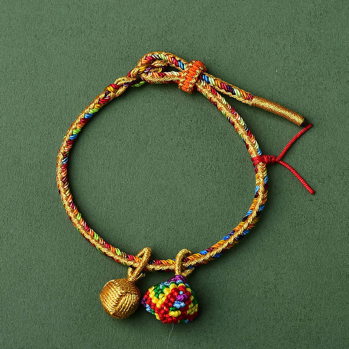 Buddha Stones Colorful Rope Luck Handmade Zongzi Golden Ball Charm Bracelet