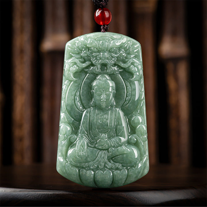 Buddha Stones Tathagata Buddha Dragon Jade Amulet Serenity String Necklace