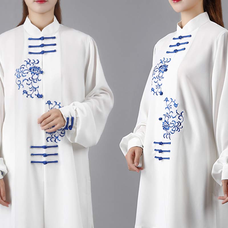 Flower Embroidery Meditation Prayer Spiritual Zen Tai Chi Qigong Practice Unisex Clothing Set