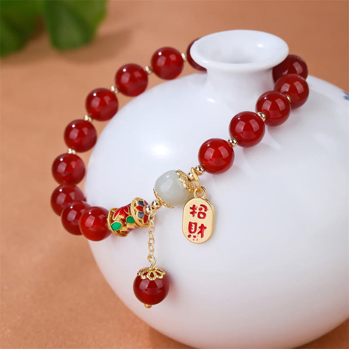 Natural Red Agate Jade Confidence Fortune Blessing Charm Bracelet