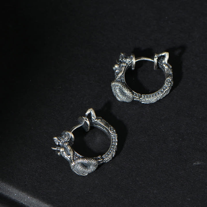 925 Sterling Silver Dragon Hoop Pattern Protection Earrings