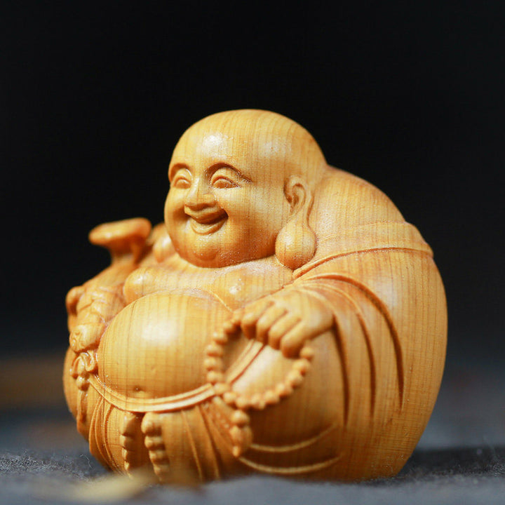 Buddha Stones Laughing Buddha Boxwood Compassion Home Car Decoration