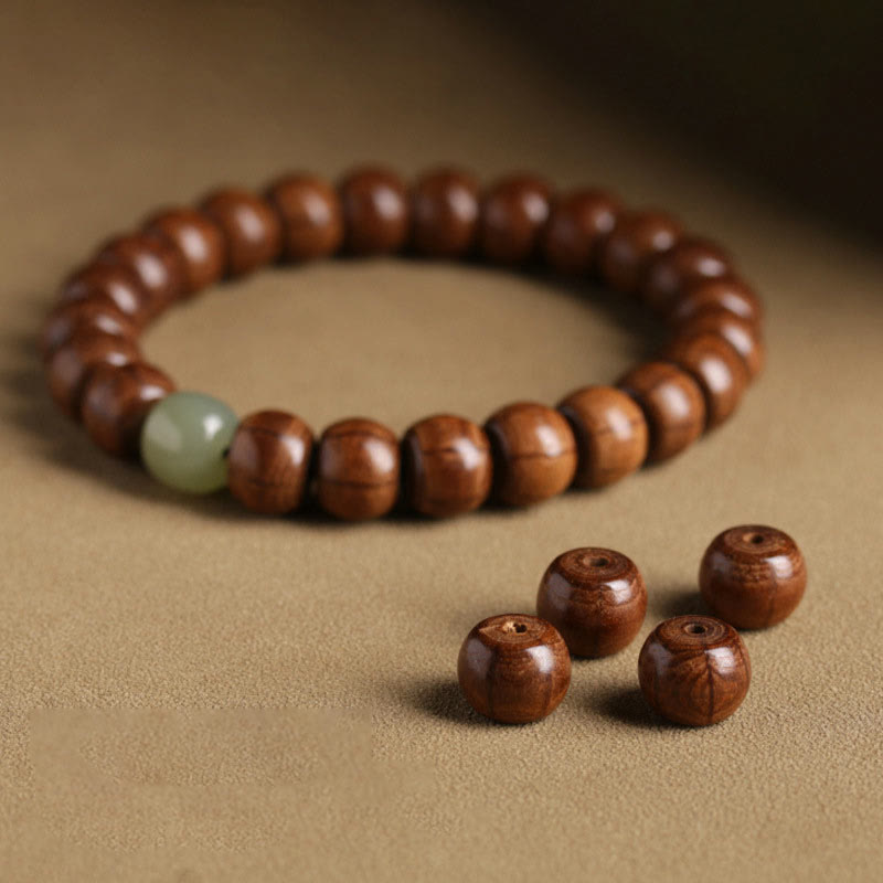 Buddha Stones Natural Abelia Biflora Wood Hetian Jade Bamboo Bead Warding Off Evil Spirits Bracelet