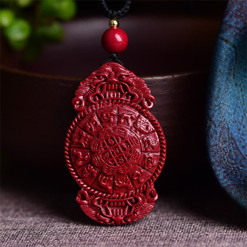 Buddha Stones Laughing Buddha Yin Yang Chinese Zodiac Gourd Natural Cinnabar Blessing Necklace Pendant