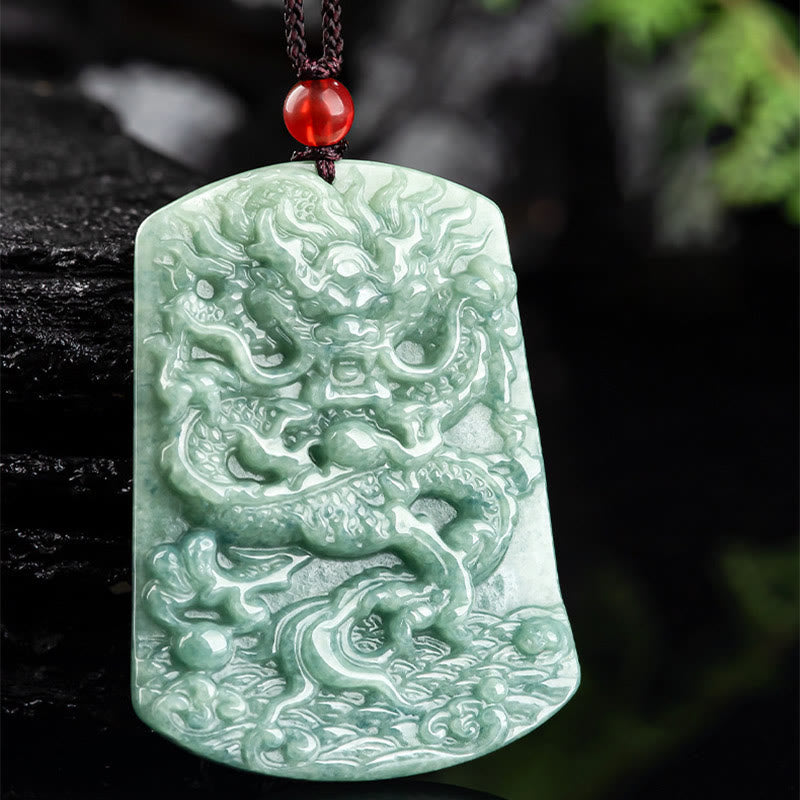 Buddha Stones Natural Jade Chinese Zodiac Dragon Sea Luck String Necklace Pendant