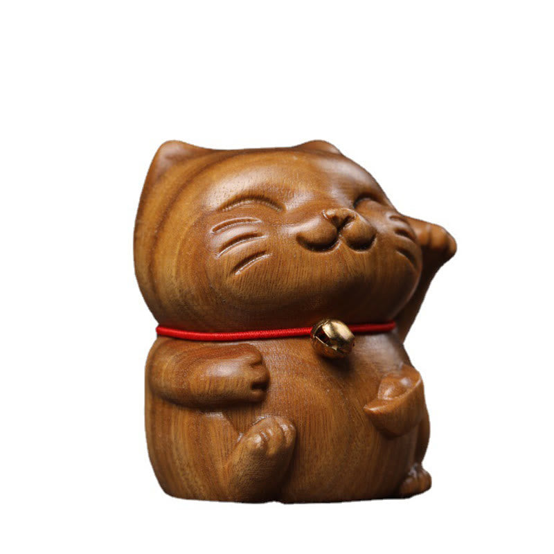 Buddha Stones Green Sandalwood Small Mini Cute Lucky Cat Peace Decorations