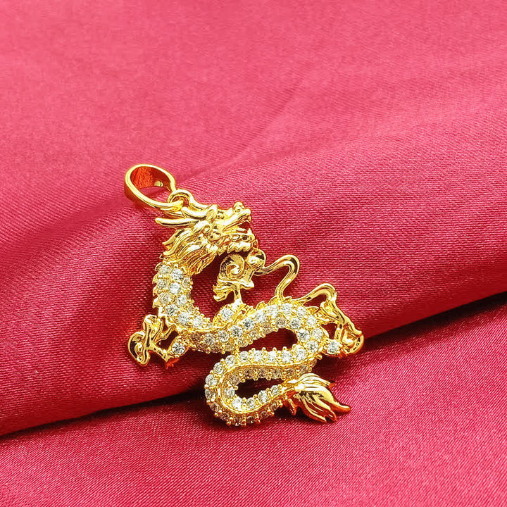 Buddha Stones Gold Dragon Protection Necklace Pendant