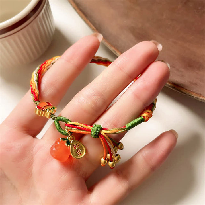 Buddha Stones Persimmon Red Agate Strength Reincarnation Knot Braid String Bracelet