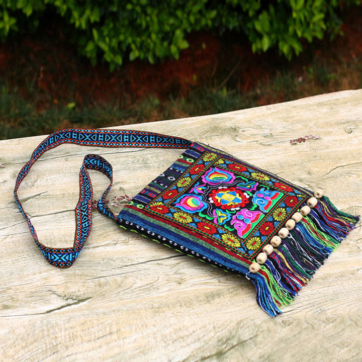 Tibetan Handmade Embroidered Camellia Canvas Shoulder Bag Crossbody Bag