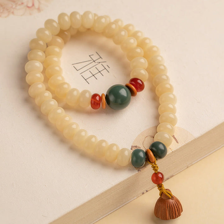 Buddha Stones Bodhi Seed Lotus Pod Charm Peace Double Wrap Bracelet