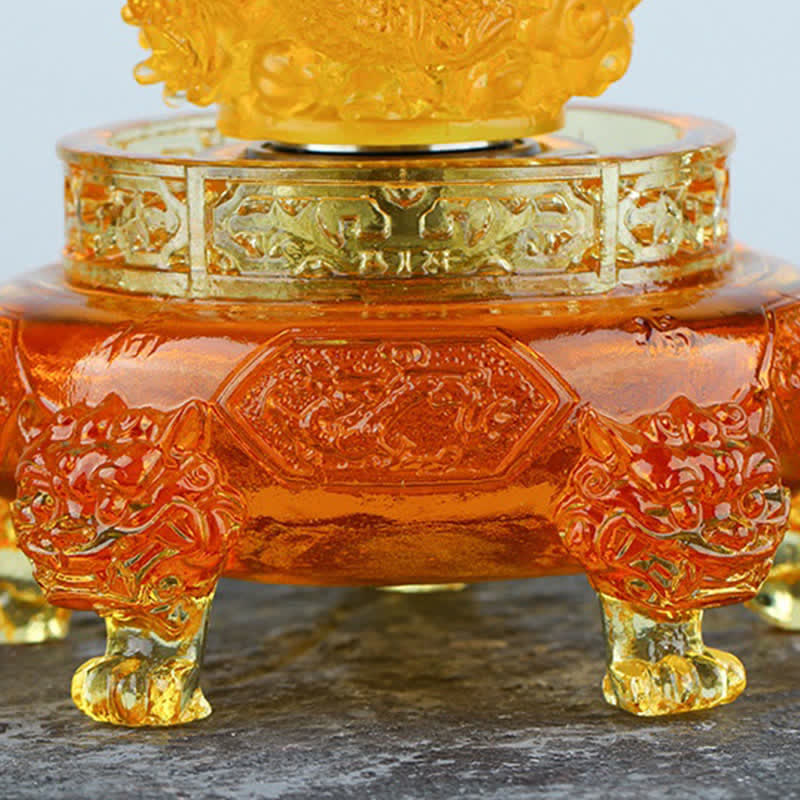 Buddha Stones Feng Shui Auspicious Dragon Handmade Liuli Crystal Rotatable Art Piece Luck Home Office Decoration