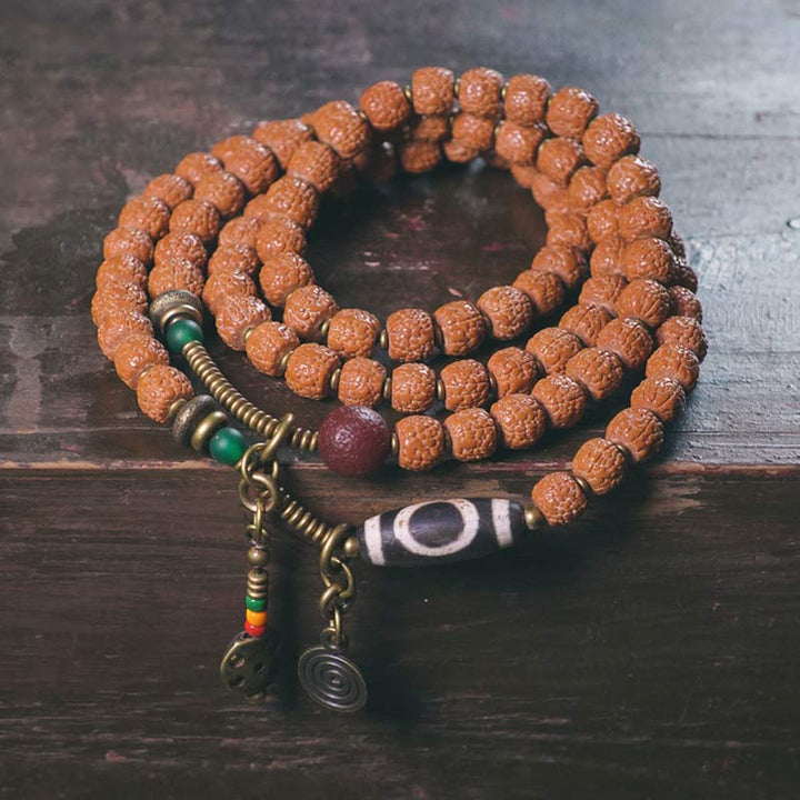 108 Mala Rudraksha Beads Bodhi Seed Dzi Bead Luck Auspiciousness Tassel Bracelet