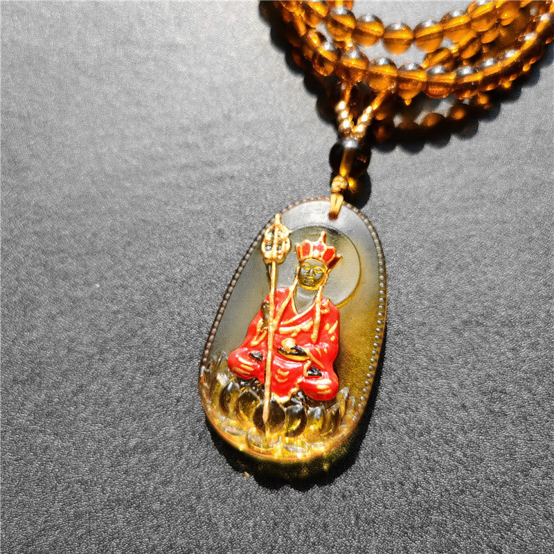 Buddha Stones Ksitigarbha Buddha Liuli Crystal Compassion Amulet Necklace Pendant