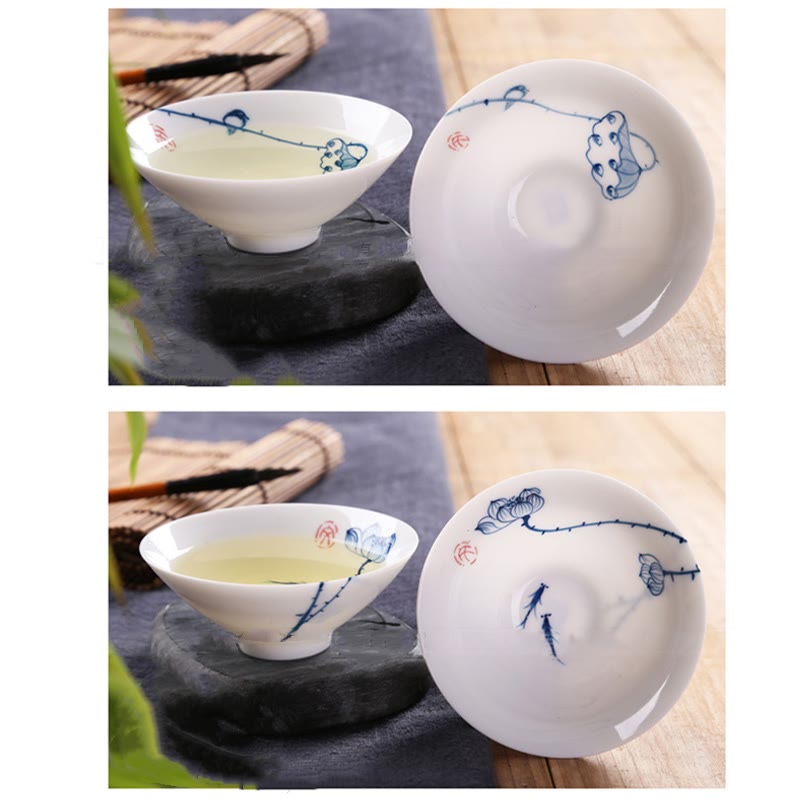 Buddha Stones Vintage Plum Orchid Bamboo Chrysanthemum Lotus Koi Fish Ceramic Teacup Kung Fu Tea Cups