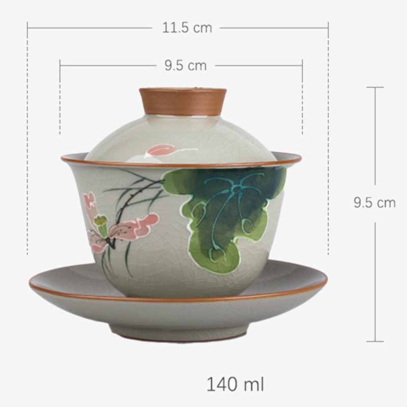 Buddha Stones Lotus Koi Fish Pod Leaf Ceramic Gaiwan Sancai Teacup Kung Fu Tea Cup And Saucer With Lid 140ml