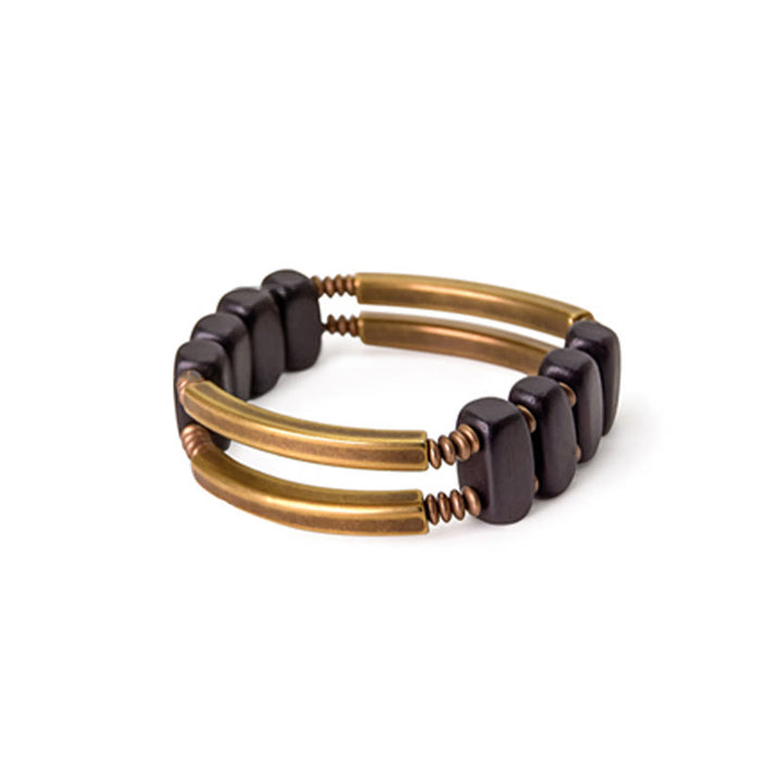 Buddha Stones Tibetan Ebony Wood Copper Balance Double Layer Bracelet