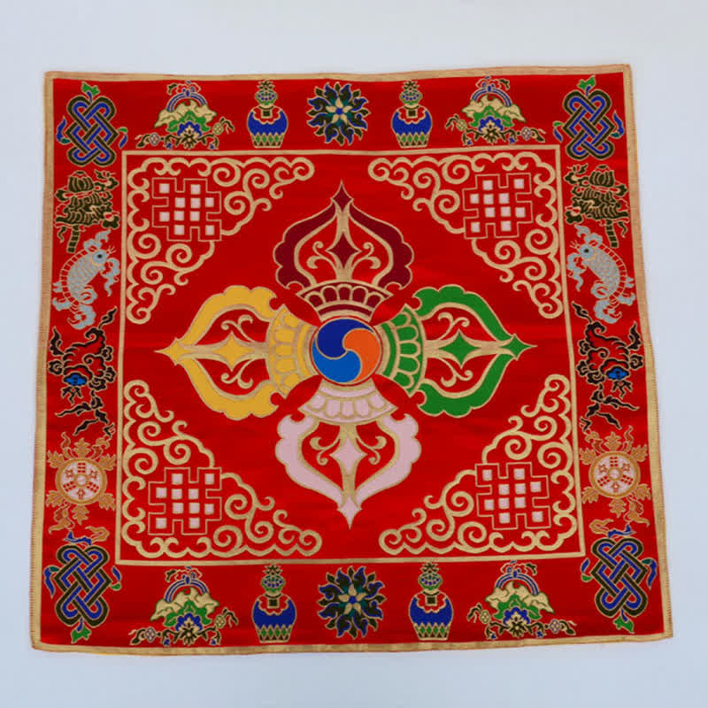 Flower Endless Knot Prayer Altar Mat Healing Meditation 8 Auspicious Symbols Mat Table Runner