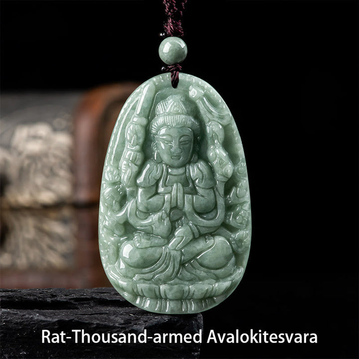 Buddha Stones Chinese Zodiac Natal Buddha Natural Jade Wealth Prosperity Necklace Pendant