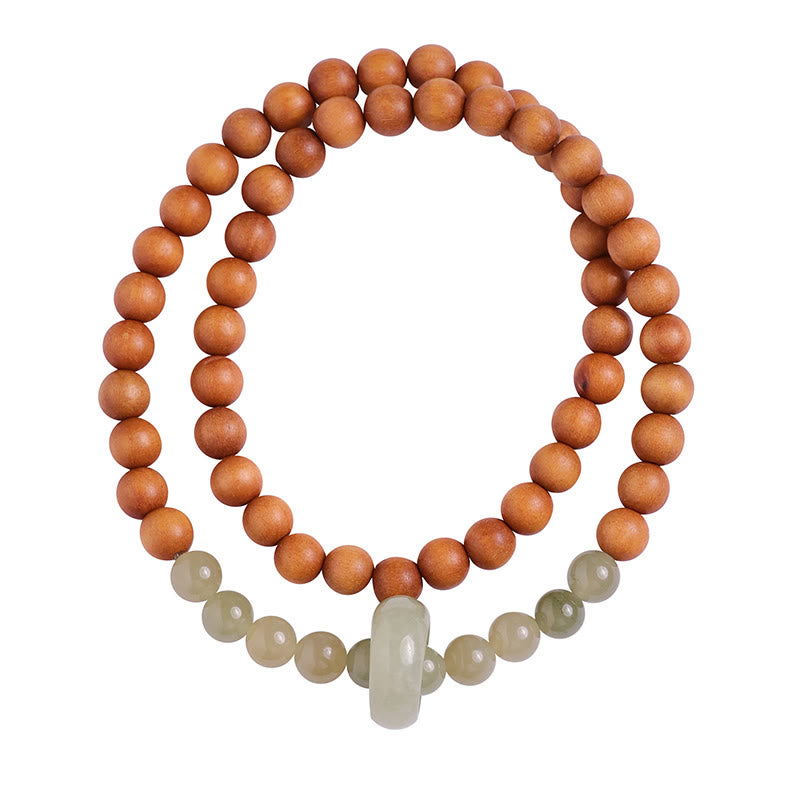 Buddha Stones Sandalwood Hetian Jade Protection Double Wrap Bracelet