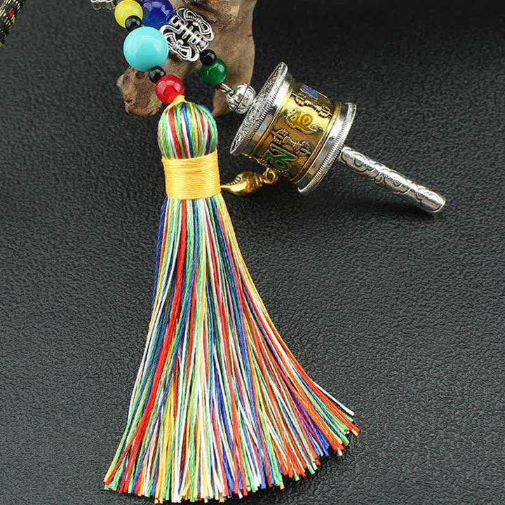 Tibet Om Mani Padme Hum Prayer Wheel Tassel Bag Car Hanging Decoration