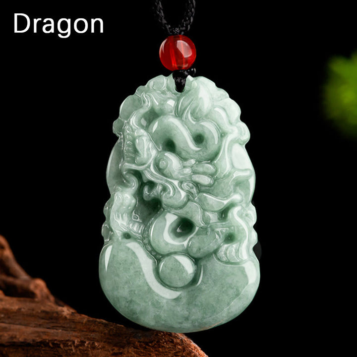 Buddha Stones Natural Green Jade 12 Chinese Zodiac Luck Prosperity Necklace Pendant