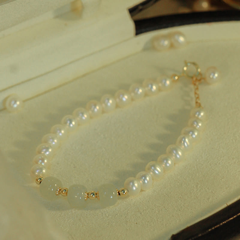 14K Gold Plated Natural Pearl Hetian Cyan Jade White Jade Sincerity Bead Chain Bracelet