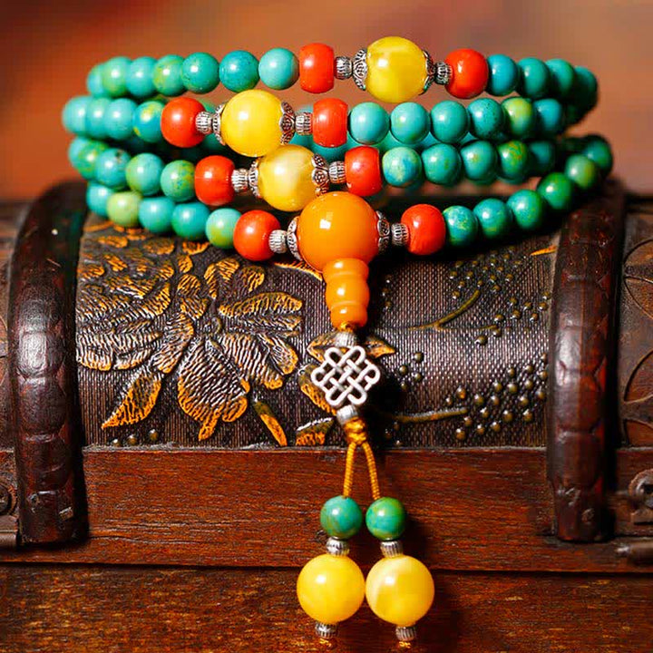 108 Mala Beads Tibetan Turquoise Dzi Bead Protection Bracelet