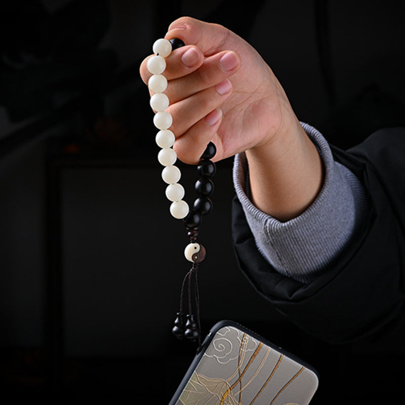 Buddha Stones Ebony YinYang Protection Bracelet Decoration