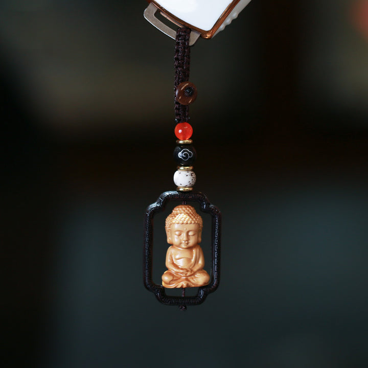 Buddha Stones Avalokitesvara Kwan Yin Bodhisattva Buddha Wealth Boxwood Key Chain