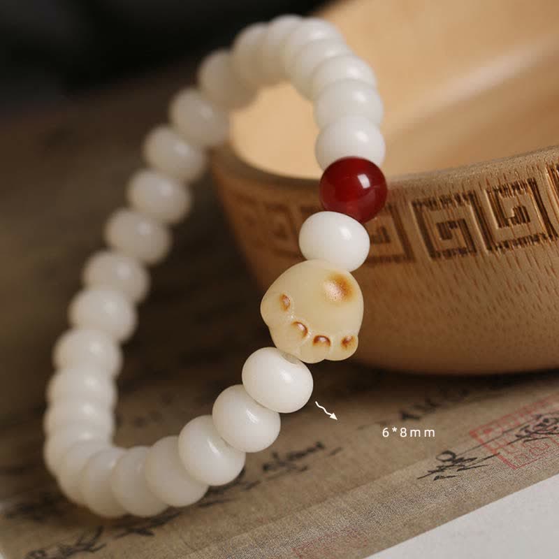 Buddha Stones Natural Bodhi Seed Lovely Paw Lucky Cat Bracelet