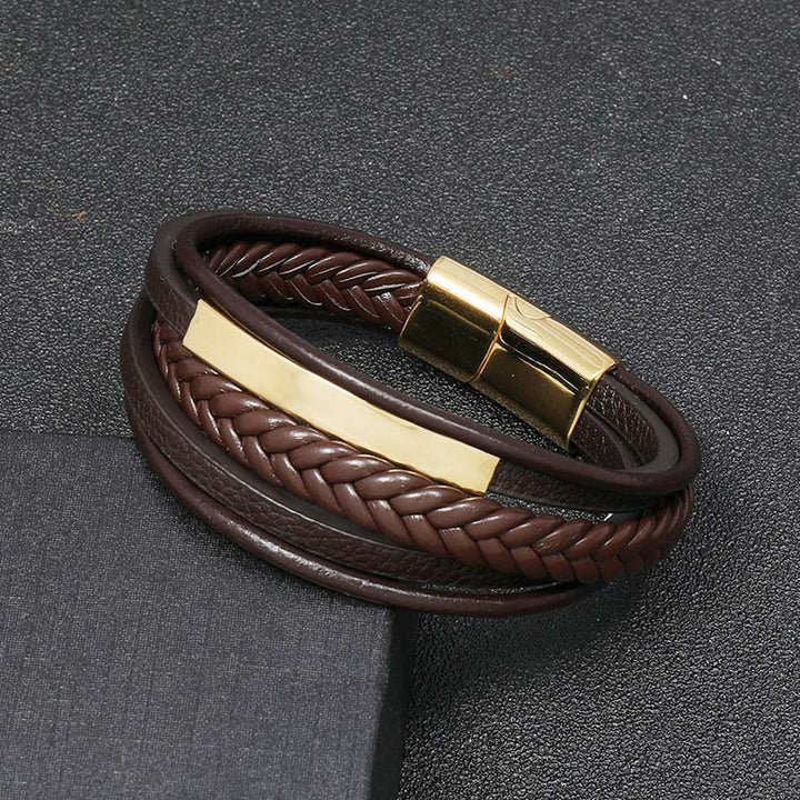 Buddha Stones Simple Design Titanium Steel Leather Luck Bracelet