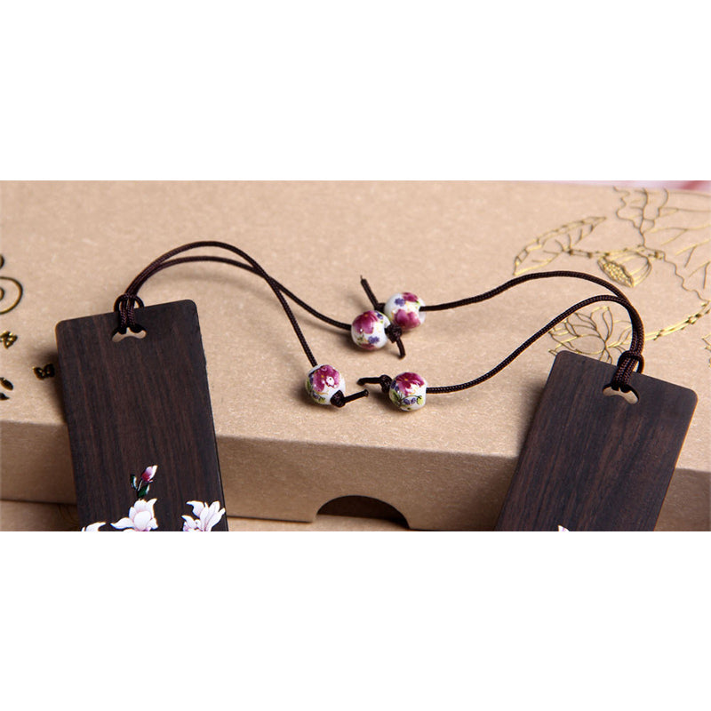 Buddha Stones Butterfly Flower Ebony Wood Bookmarks With Gift Box