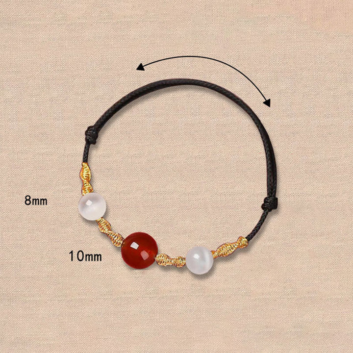 Buddha Stones Natural Red Agate Cat Eye Calm Braided String Bracelet Necklace Pendant