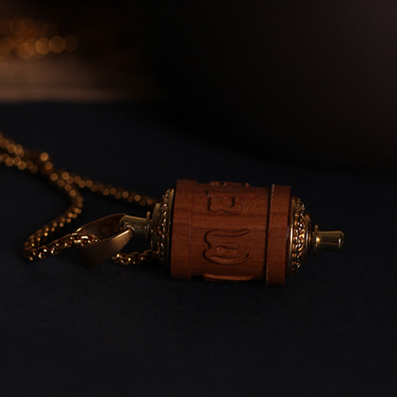 Tibetan Sandalwood Prayer Wheel Om Mani Padme Hum Keep Away Evil Spirits Necklace Pendant