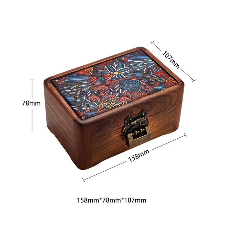 Retro Handmade Floral Pattern Rosewood Jewelry Storage Box Lockable Wooden Gift Organizer Box