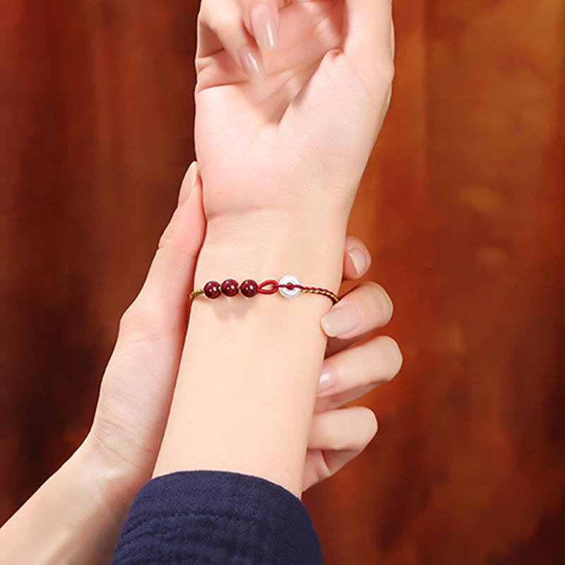 Buddha Stones Natural Cinnabar Jade Peace Buckle Blessing Bracelet