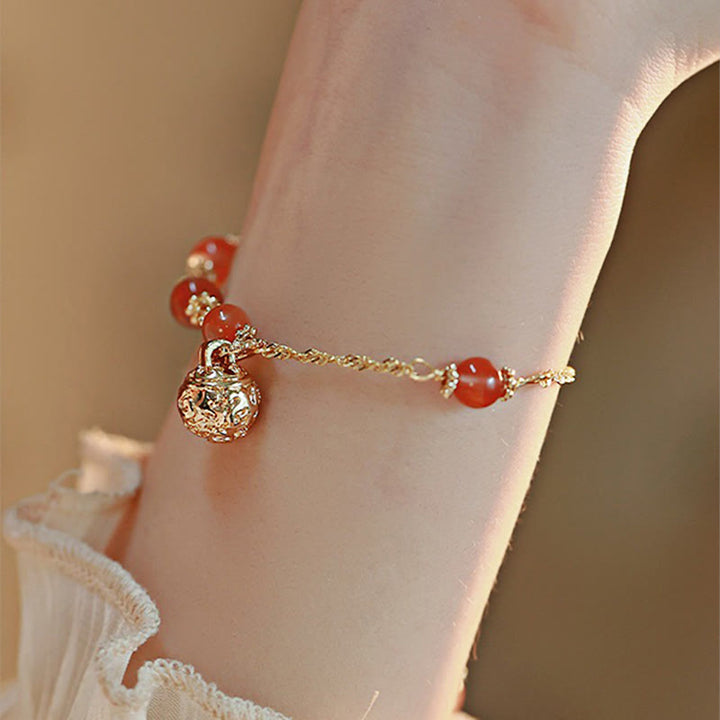 Buddha Stones Red Agate Bell Charm Confidence Chain Bracelet