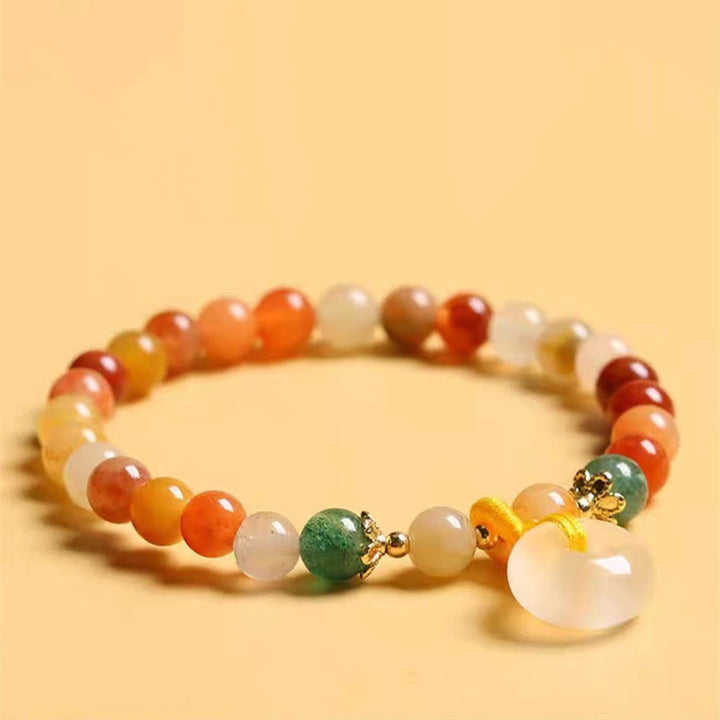 Buddha Stones 14K Gold Plated Colorful Golden Silk Jade Peace Buckle Wealth Bracelet