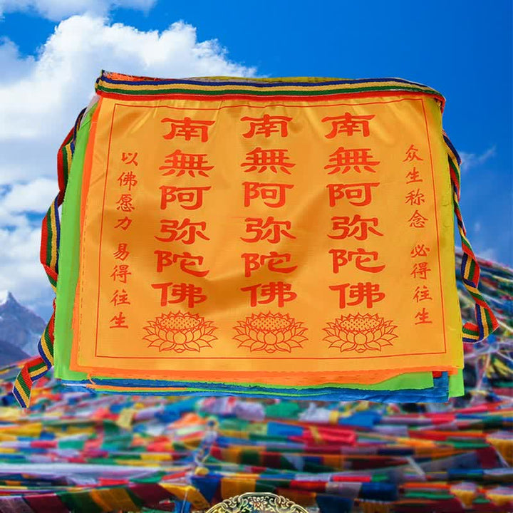 Tibetan 7 Colors Windhorse Letter Auspicious Lotus Outdoor 21 Pcs Prayer Flag