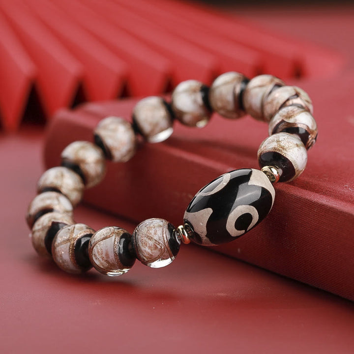 Buddha Stones Tibetan Nine-Eye Dzi Bead Three-eyed Dzi Bead Liuli Glass Bead Wealth Bracelet