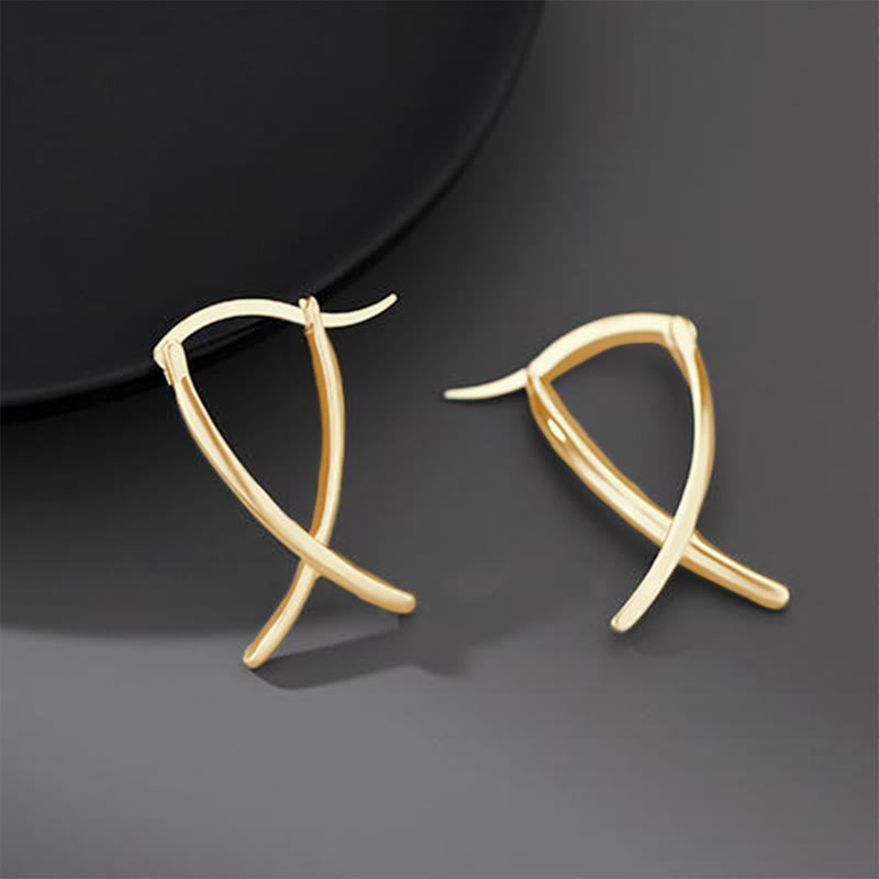 Geometric Cross Design Luck Hoop Earrings