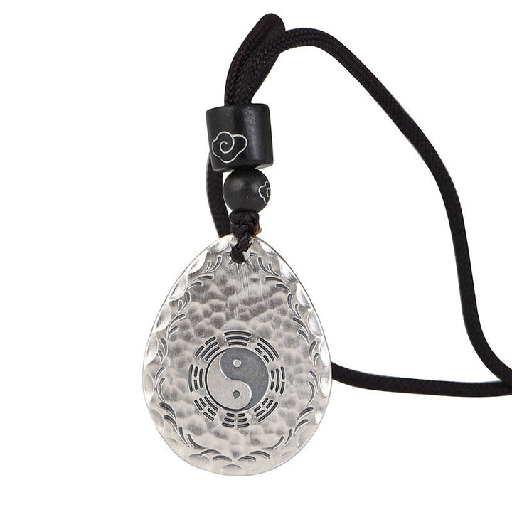 Buddha Stones Vintage 999 Sterling Silver Yin Yang Bagua Water Drop Design Balance Harmony Necklace Pendant